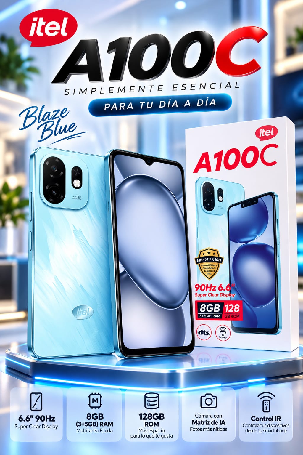 itel A100C Blaze Blue 8GB(3+5)+128GB